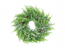 Umelý zasnežený veniec, šišky 25 cm CV36350