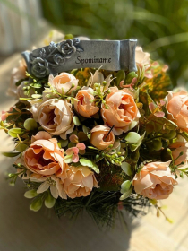 17 Smútočná ikebana marhuľová s nápisom " SPOMÍNAME " 