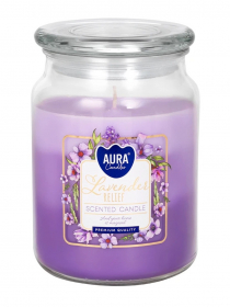 Veľká sviečka v skle s vrchnákom trojfarebná LEVANDER SND99t-385