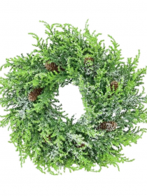 Umelý zasnežený veniec, šišky 25 cm CV36350