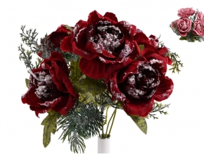 Umelá zasnežená kytica ruža s ihličím x5 AKCIA