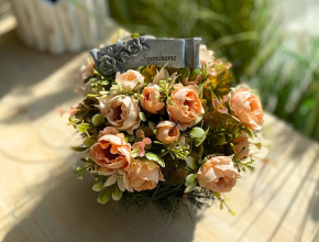 17 Smútočná ikebana marhuľová s nápisom " SPOMÍNAME " 