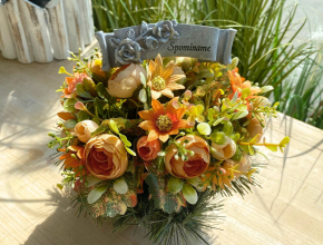 17 Smútočná ikebana oranžová s nápisom " SPOMÍNAME " 