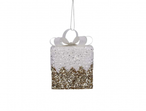 Vianočná ozdoba darček bielo zlatý TG78844-3 