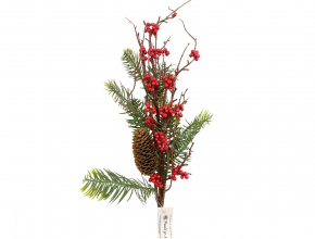 Umelý vianočný konár čačina, červené bobule, šiška 68 cm DK761 