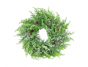 Umelý zasnežený veniec, šišky 25 cm CV36350