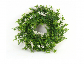 Umelý veniec buxus s bielym doplnkom 25 cm KWI-352-03728-25