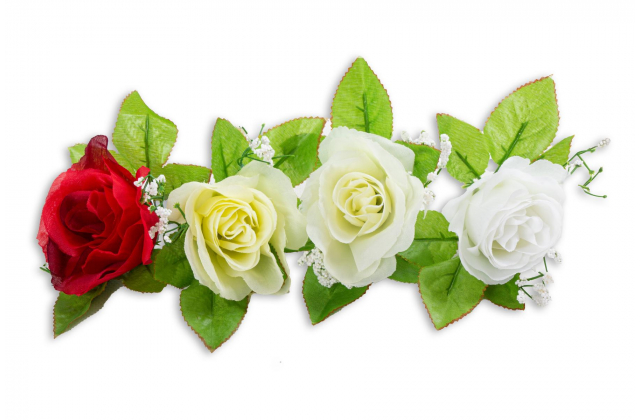 Umelá vencovka RUŽA S LÍSTKAMI A GYPSOFILOU