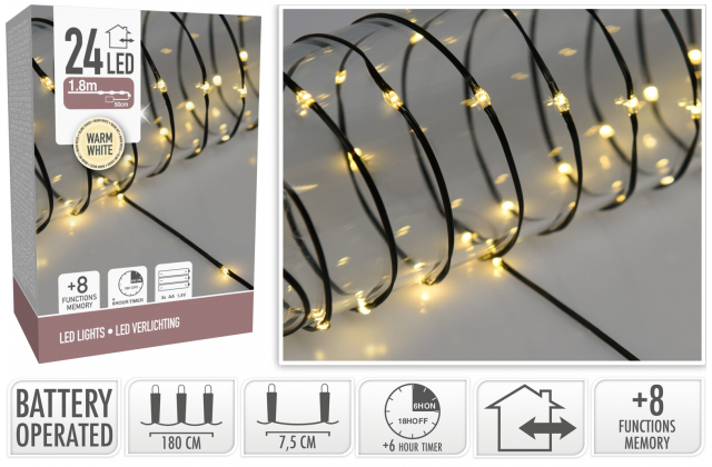 014854 TB+8 Vianočné LED svetlá 1,8+0,5m 24LED BAT-IP44 AX9650100