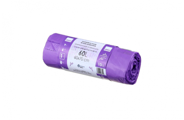 Vrecka do kosa HDPE s uchom 60x70cm/60l levandula 10ks 0049
