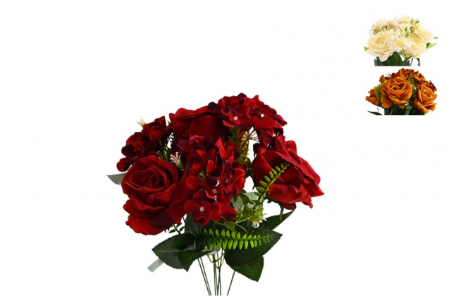 Umelá kytica ruža, hortenzia s doplnkom x 7