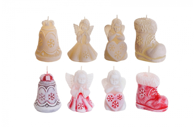 Sv.XMAS figurka 50mm {35} CENA ZA KS Sviečka zvoncek,anjel cizma 23gr