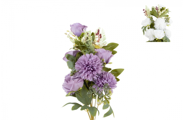 Ležatá kytica umelých ruží a chryzantémy x9