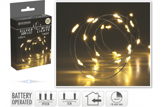 100LED Vianočné svetielka TB+ časovač, BAT-vnut. 495 cm 667319 
