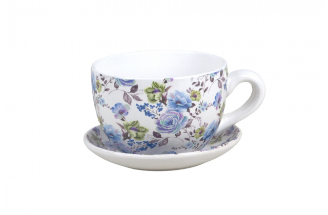 Keramický obal / kvetináč šálka s podšálkou BS231023XS 