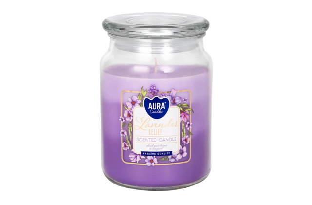 Veľká sviečka v skle s vrchnákom trojfarebná LEVANDER SND99t-385