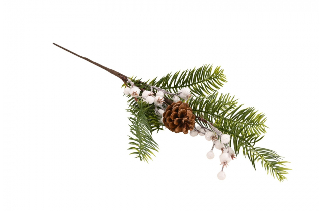 Umelý konár čačina, šiška biele bobule 56 cm WW385 