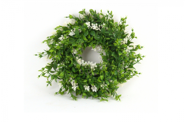 Umelý veniec buxus s bielym doplnkom 25 cm KWI-352-03728-25