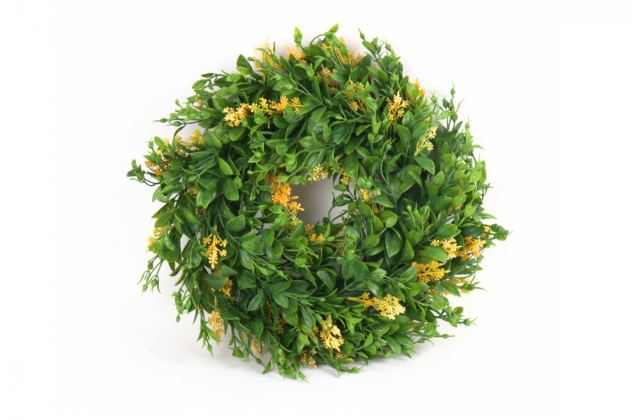Umelý veniec buxus s žltým doplnkom 25 cm KWI-352-03732-25 